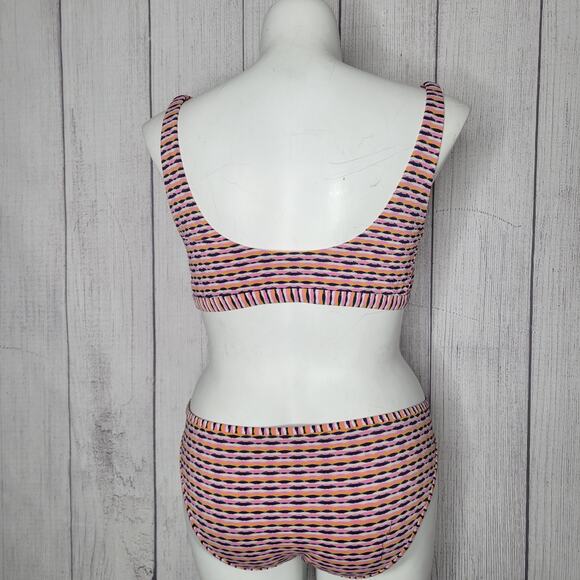 Athleta Marbella Scoop Bikini Set Pink Black Orange Geometric Size XL - Picture 5 of 8